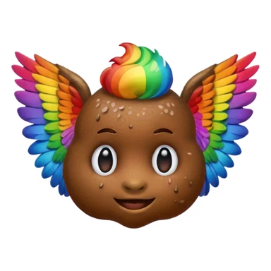 Rainbow Poop emoji face with wings sticker