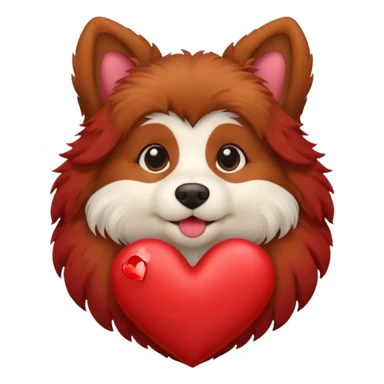 brown fuzzy dog with a heart that says I LOVE YOU sticker