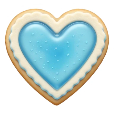 Realistic shortbread cookie in the shape of a heart with light blue jelly middle filling and sprinkled powder sugar on top. sticker