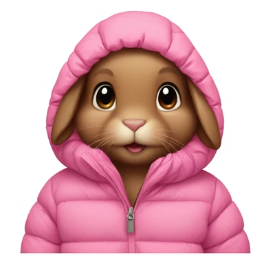 baby brown bunny in an oversized pink puffer coat sticker