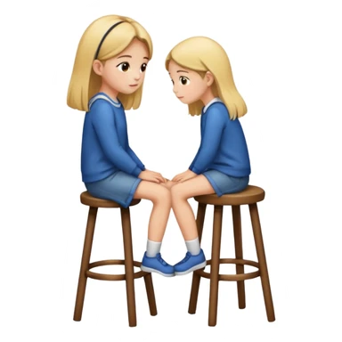 a girl is sitting on a stool and she is seeing and facing toward left side sticker