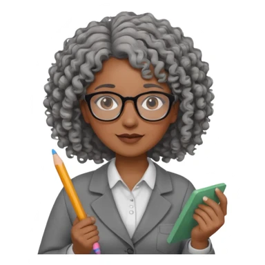 woman teacher, brown skin, curly hair, old, wearing glasses, hold chalk on hand sticker