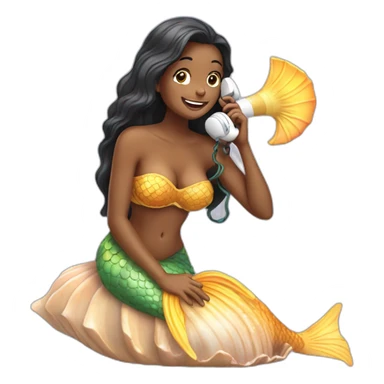 mermaid talking on seashell phone sticker