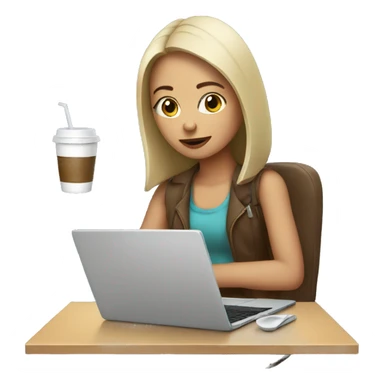 Girl with laptop and cold coffee  sticker