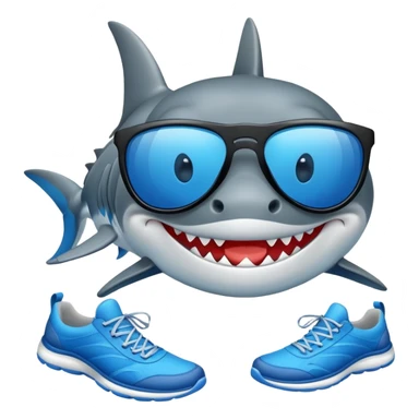 Tiburón con zapatillas azules i gafas de sol negras sticker