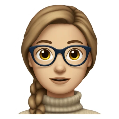 White girl with blue eyes turtleneck brown hair round glasses sticker