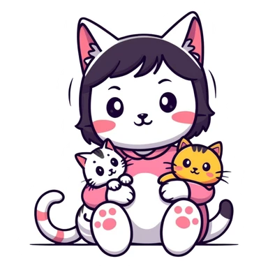 Girl with a cat  sticker