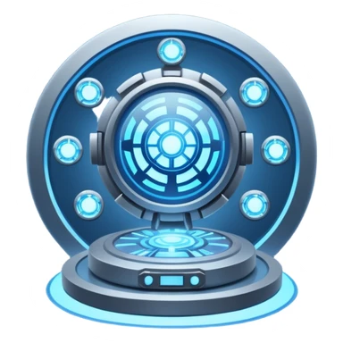 🛠️🔵 Imagine a futuristic lab powered by an arc reactor, glowing with blue light, filled with holographic screens and creative energy. sticker