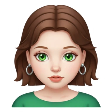 Brown haired girl, pale skin, green eyes, plump lips, blushed cheeks, silver hoops sticker