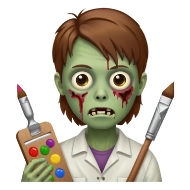 painter zombie with brown hair and art item sticker