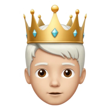 Royal latin Kid boy with wery fancy 3d crown head 3d style only face half rotate head white hair 3d face in rotate sticker