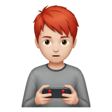 One boy with half gary and half red hair with no eyes playing a video game in mobile  sticker