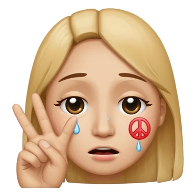 Crying face with a peace sign sticker
