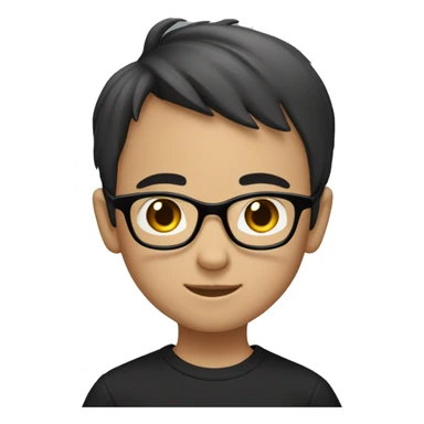 The young Chinese boy WITH black EYES smiled with short hair, black-rimmed glasses and a black T-shirt. sticker