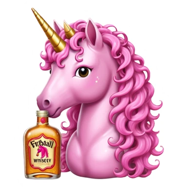 Pink Unicorn curly hair with bottle fireball whiskey  sticker