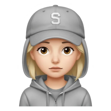 Female tech developer going back to work after christmas holidays, looking tired and wearing a hoodie and a baseballcap that says "S V T" sticker