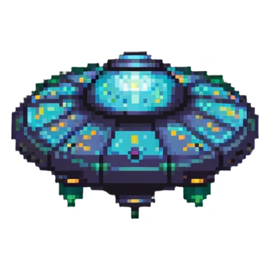 Retro flying saucer spaceship with glowing lights sticker