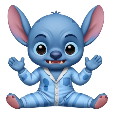 crie um memoji do personagem stitch onde ele esteja de pijama com carinha de sono assim como na imagem, porém sendo um memoji sticker