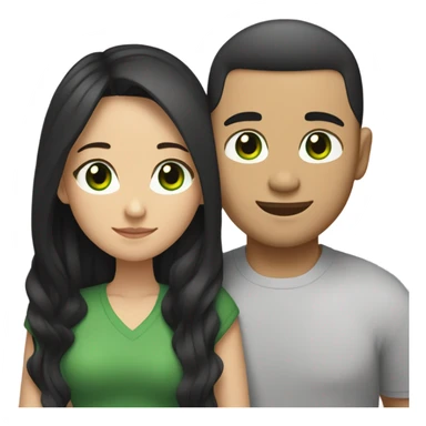 Light skin vietnamese man with straight black undercut hair and a white brunette woman with green eyes and long wavy hair tightly hugging each other  sticker