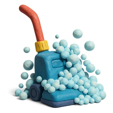 carpet shampooer with lots of playful claymation bubbles, no background sticker