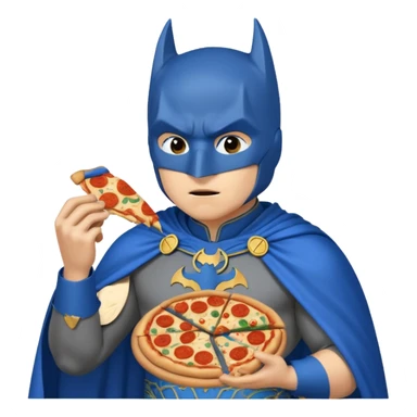 batman, wearing blue ancient chinese custome, with pizza sticker