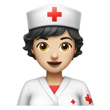 pixie cut black straight hair female nurse with red cross sign hat wearing dress
pale skin color sticker