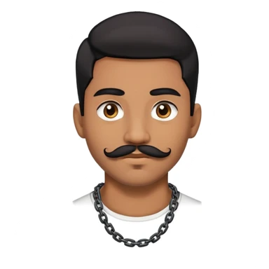 young man with mustache and chin beard, brown skin and black hair. sidepart haircut wears chains sticker
