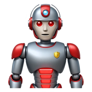shiny muscular robot with a red police light head, facing left, emoji style sticker
