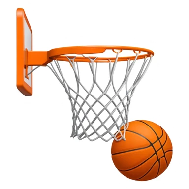 Basketball going through net with motion blur, viewed from side angle, minimal design, iOS emoji style sticker