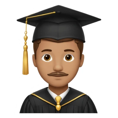 A young man with short brown hair, light brown skin, and a small mustache, wearing a black graduation cap with a gold tassel. sticker
