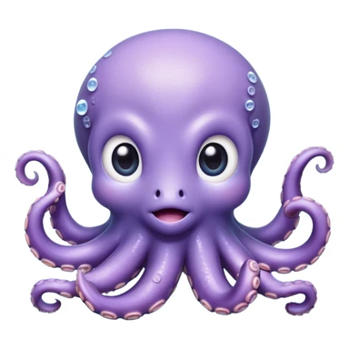 Cinematic Cute Baby Octopus Portrait Emoji, Head tilted slightly in a curious and endearing way, featuring a smooth, rounded light blue-purple body with enormous, sparkling eyes filled with warmth and innocence, delicate tentacles curling playfully, Simplified yet irresistibly adorable features, highly detailed, glowing with a soft, dreamy marine glow, high shine, affectionate and gentle, stylized with a touch of whimsical deep-sea charm, soft glowing outline, capturing the essence of a tiny, inquisitive octopus that looks ready to gently drift into your heart! sticker