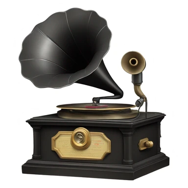vintage gramophone with stack of vinyl records sticker