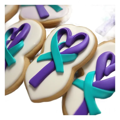 Purple teal Suicide awareness ribbon, cookie heart sticker
