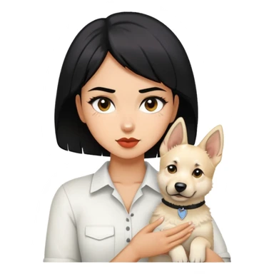 Short black hair handsome bad girl holding a white German sticker