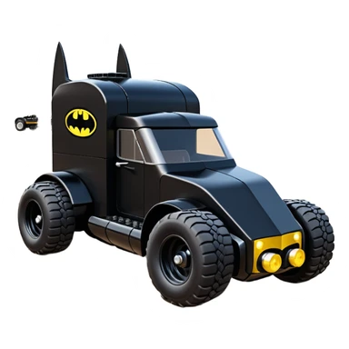 futuristic Batman’s Venomobile  loosely based on 1956 freightliner moving truck Lego (flat long straight organically-shaped mechanical roomy interior seating inside the body) stealthy town hot rod desert dirt racing rwd buggy  sticker