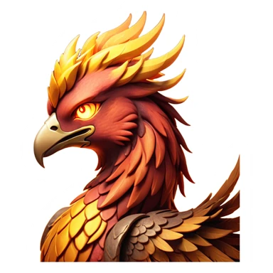 Cinematic Battle-Hardened Mystical Fire Phoenix Portrait Emoji, head bowed slightly in a moment of raw resilience, revealing a form etched with the wear of relentless conflict. Ragged, scorched plumage and half-closed, determined eyes speak to battles fought and won. Rendered with authentic detail and dramatic natural light that accentuates every scar and burn, high shine, this portrayal blends vulnerability with hardened strength, outlined in a soft glow that captures the essence of a phoenix tempered by the fires of combat. sticker