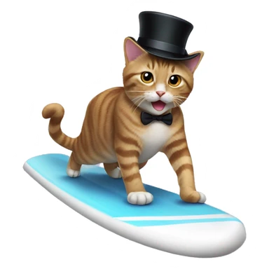 cat surfing with top hat  sticker