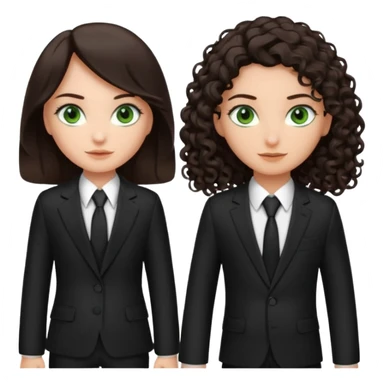 Two besties as agents, 1: long ironed straight darkbrown hair, green eyes, 2: long curly darkbrown hair, brown eyes  sticker