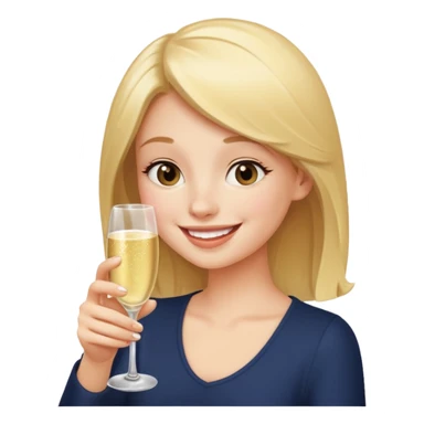 A shy young woman gently takes her first small sip of champagne, smiling with excitement. sticker