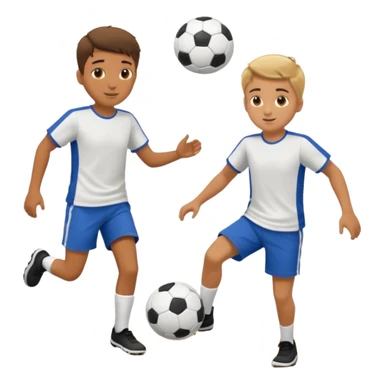 Two boys playing soccer at the beach. sticker
