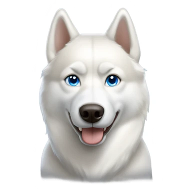 All white husky with blue eyes and a light brown nose sticker