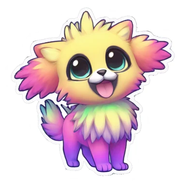 Anthro Fluffy Cool Cute Magical Elemental Shiny Colorful Neon Vibrant Colors Sparkle Kemono-style Chibi Fantasy-Animal-Fakémon-Pokémon-Hybrid Fur Sona Aesthetic Full Body Sticker sticker