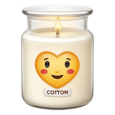 minimal flat emoji of a white scented candle in a glossy white glass jar with the label “cotton”, soft warm glow, clean vector style, elegant and modern, transparent background lux style sticker
