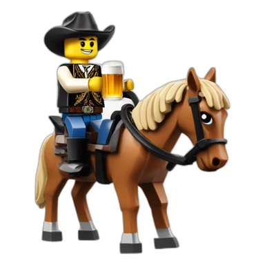 cool lego businessman cowboy on a horse drinking a beer sticker