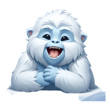 Cinematic Cute Yawning Yeti Portrait Emoji, with a charming, fluffy, snow-dusted figure in gentle whites and cool blues, head tilting back in a wide, endearing yawn with softly closed, peaceful eyes and a content little smile, simplified yet irresistibly adorable, highly detailed with a soft, frosty glow and outline capturing the serene slumber of a yeti! sticker