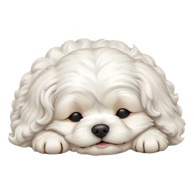 Cinematic Meme-Worthy cute Sleeping Wavy-Haired Maltese dog Portrait Emoji, Head resting peacefully with a contented smile, featuring a delightfully cute build and a luxuriously soft, wavy-haired white coat, eyes shut in a serene nap, Simplified yet hilariously adorable features, highly detailed, glowing with a soft, drowsy light, high shine, relaxed and utterly lovable, stylized with an air of playful laziness, bright and endearing, soft glowing outline, capturing the essence of a comically sleepy companion, so meme-worthy it feels like it could instantly become the next viral sensation of adorable slumber! sticker