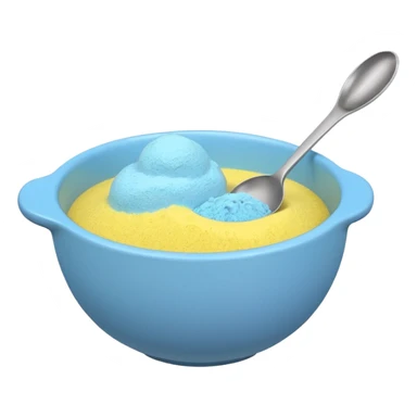 cartoon-style emoji of a mixing bowl with a spoon two colored powders being mixed and a small price tag or percentage sign to indicate calculation sticker