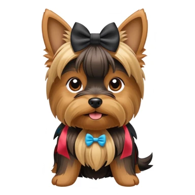 a yorkshire dog with a bow sticker