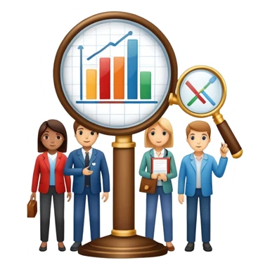 An icon featuring a group of diverse people, interconnected by lines, symbolizing sociology. The design includes a magnifying glass and a bar chart, representing the study of societies and social structures. Transparent background highlights the analysis of human behavior and social dynamics. sticker