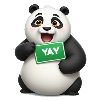 A chubby panda holding a sign that says yay sticker